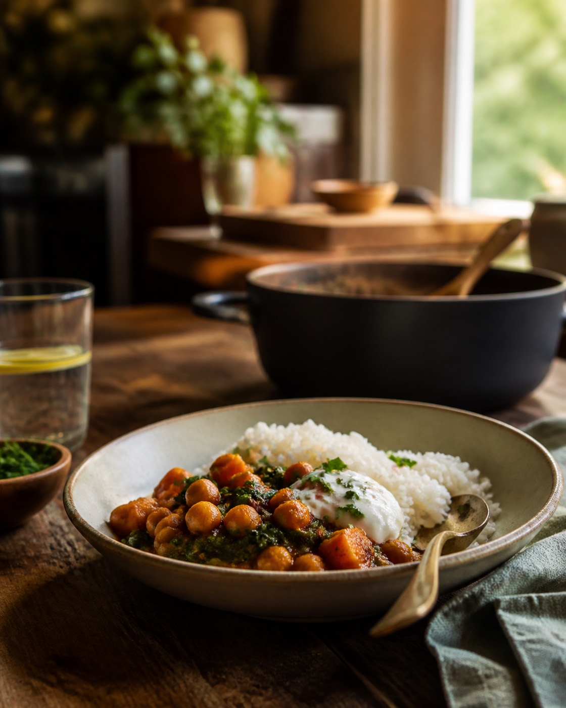A home-cooked weeknight dinner in a warm kitchen